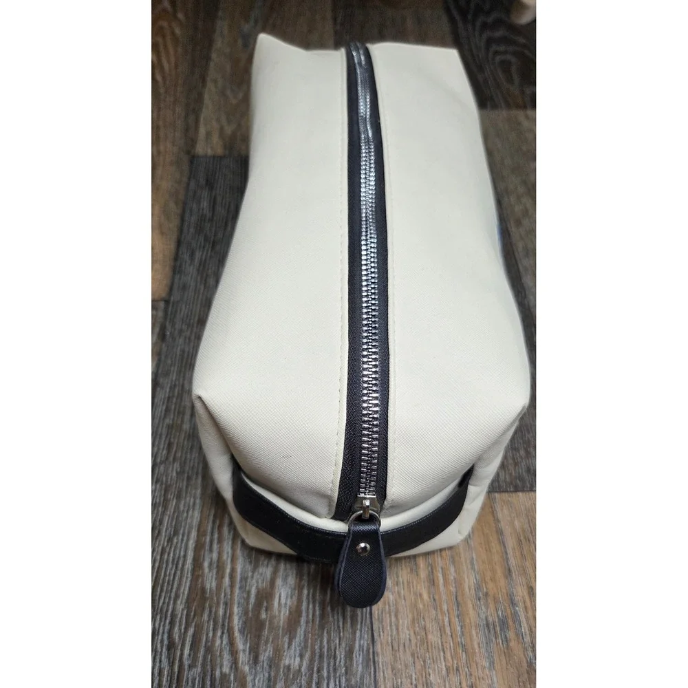Rae Dunn Travel Toiletry Bag Cream Blue Airplane Dopp Kit Cosmetic Case